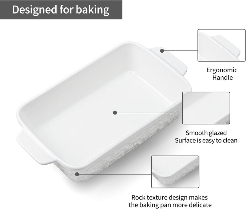 Dafuceramic Casserole Dishes for Oven, Baking Dishes, Ceramic Bakeware Sets of 4, Rectangular Baking Pan Set with Handles for Baking, Casserole, Kitchen, Wedding Gift,White - Image 3